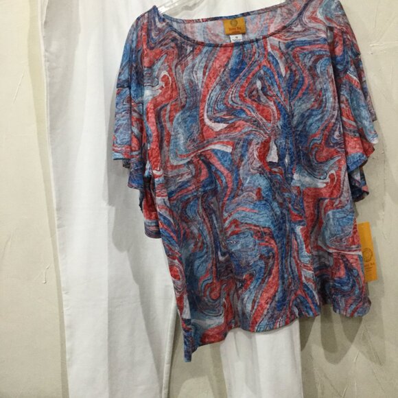 Ruby Rd. Women Size 1X Short Flutter Sleeve Top Blouse patriotic red white blue - Picture 6 of 9